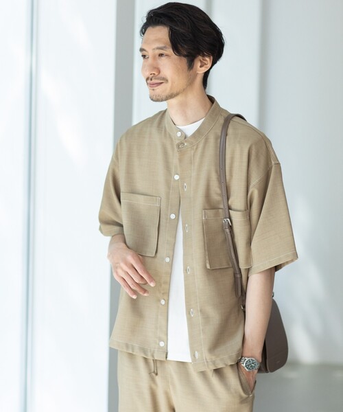 THE SHOP TK （ザ ショップ ティーケー ）の「◆リネンライクバンドカラーシャツ（シャツ/ブラウス・メンズ・チャコールグレー/ネイビー/ベージュ・02/04/03）」の4枚目の写真