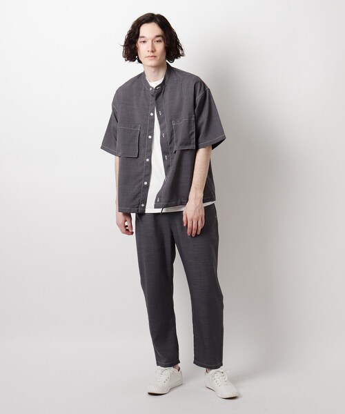 THE SHOP TK （ザ ショップ ティーケー ）の「◆リネンライクバンドカラーシャツ（シャツ/ブラウス・メンズ・チャコールグレー/ネイビー/ベージュ・02/04/03）」の5枚目の写真