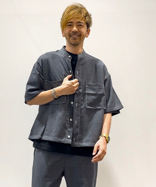 THE SHOP TK （ザ ショップ ティーケー ）の「◆リネンライクバンドカラーシャツ（シャツ/ブラウス・メンズ・チャコールグレー/ネイビー/ベージュ・02/04/03）」の6枚目の写真