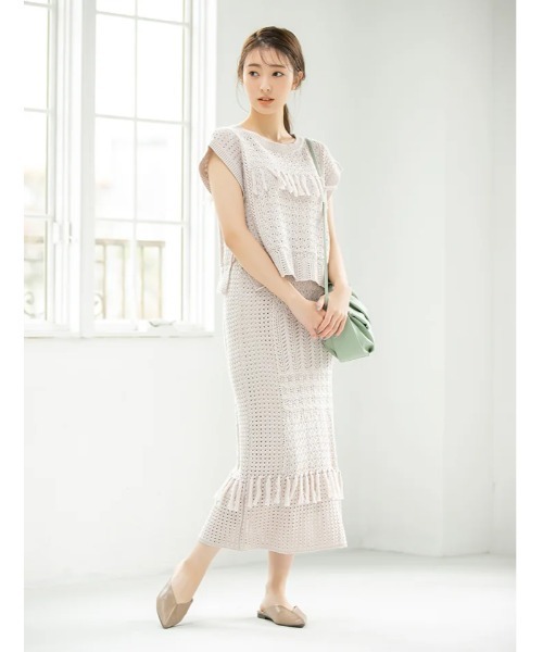 fifth（フィフス）の「クロシェ編みサマーニットスカート（スカート・レディース・グレイッシュベージュ/ブラック・MEDIUM）」の11枚目の写真