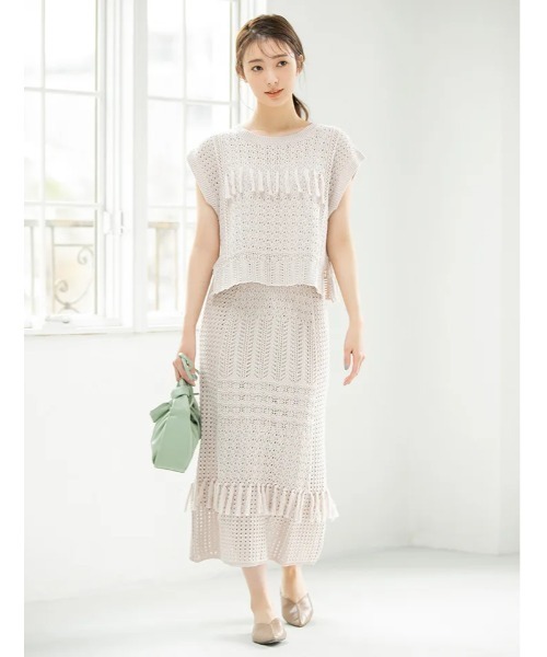 fifth（フィフス）の「クロシェ編みサマーニットスカート（スカート・レディース・グレイッシュベージュ/ブラック・MEDIUM）」の9枚目の写真