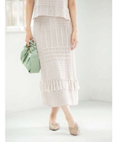 fifth（フィフス）の「クロシェ編みサマーニットスカート（スカート・レディース・グレイッシュベージュ/ブラック・MEDIUM）」の8枚目の写真