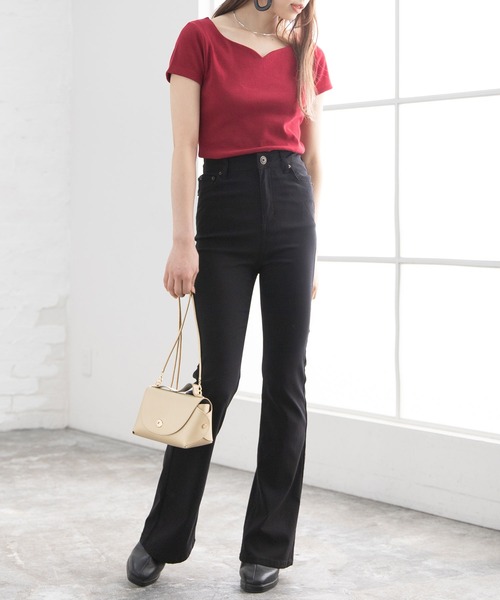 Newlyme（ニューリーミー）の「ハートネック半袖リブトップス（Tシャツ/カットソー・レディース・ホワイト/ブラック/ボルドー/ブルー・MEDIUM/XX-LARGE/LARGE/X-LARGE）」の12枚目の写真