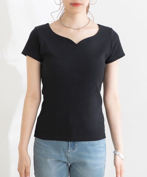 Newlyme（ニューリーミー）の「ハートネック半袖リブトップス（Tシャツ/カットソー・レディース・ホワイト/ブラック/ボルドー/ブルー・MEDIUM/XX-LARGE/LARGE/X-LARGE）」の10枚目の写真