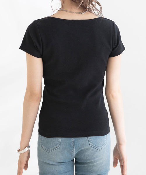 Newlyme（ニューリーミー）の「ハートネック半袖リブトップス（Tシャツ/カットソー・レディース・ホワイト/ブラック/ボルドー/ブルー・MEDIUM/XX-LARGE/LARGE/X-LARGE）」の9枚目の写真