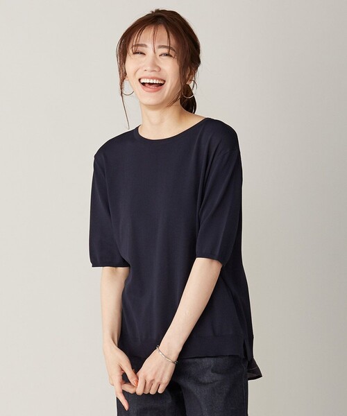 J.PRESS Ladies(J.プレス レディス)の「【洗える】シャインバックキュプラ ニット(ニット/セーター・レディース・ブラウン系/ネイビー系/ピンク系・SMALL)」の2枚目の写真