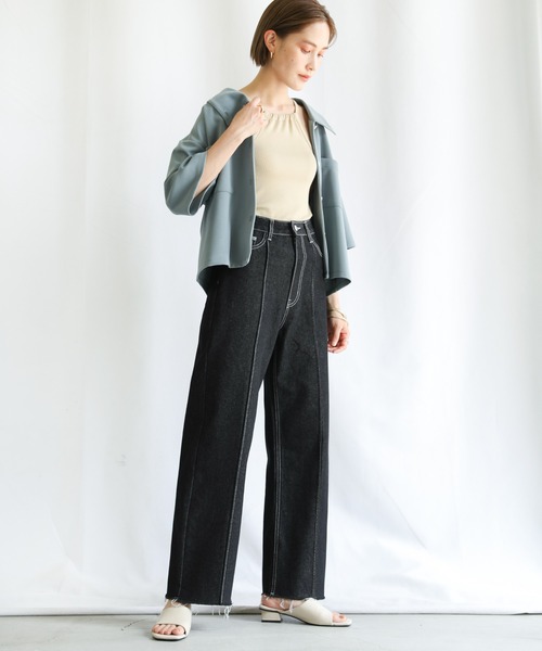 select MOCA（セレクトモカ）の「2021 SS センターラインピンタックカットオフデニムパンツ（デニムパンツ・レディース・ブラック/インディゴブルー/アイボリー・SMALL/MEDIUM/LARGE）」の8枚目の写真