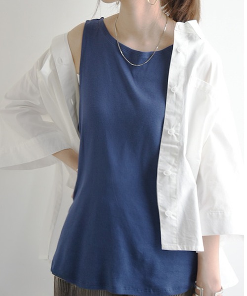 and it_（アンドイット）の「ブラ紐隠しインナータンクトップ（タンクトップ・レディース・杢グレー/ブラック/ブルー/オフホワイト/ライトカーキ/ライトブラウン/ダークブラウン/ネイビー/チャコールグレー・M/L/LL）」の8枚目の写真