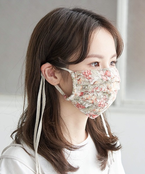 ROPE' PICNIC（ロペピクニック）の「リネン混ビンテージライクフルーツプリントプリーツマスク（スポーツグッズ・レディース・ベージュ系その他/ブルー系その他/ブルー系その他4・FREE）」の2枚目の写真