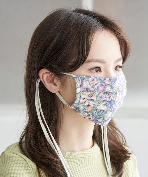 ROPE' PICNIC（ロペピクニック）の「リネン混ビンテージライクフルーツプリントプリーツマスク（スポーツグッズ・レディース・ベージュ系その他/ブルー系その他/ブルー系その他4・FREE）」の3枚目の写真