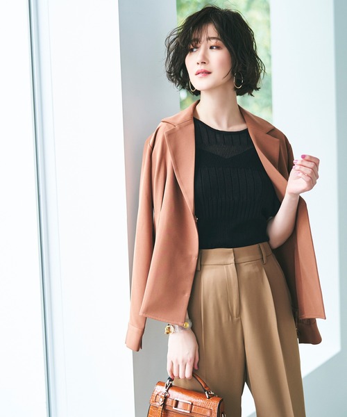 RUIRUE BOUTIQUE(ルイルエブティック)の「洗える | バックボタンシアーリブニット | クルーネック リブニット サマーニット トップス 半袖 ベーシック シンプル シアー(ニット/セーター・レディース・ブラック/オフホワイト/ピンク/グリーン・S/M/L)」の20枚目の写真