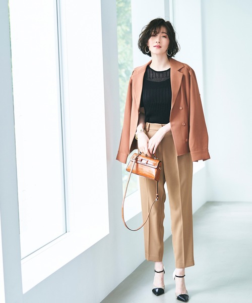RUIRUE BOUTIQUE(ルイルエブティック)の「洗える | バックボタンシアーリブニット | クルーネック リブニット サマーニット トップス 半袖 ベーシック シンプル シアー(ニット/セーター・レディース・ブラック/オフホワイト/ピンク/グリーン・S/M/L)」の11枚目の写真
