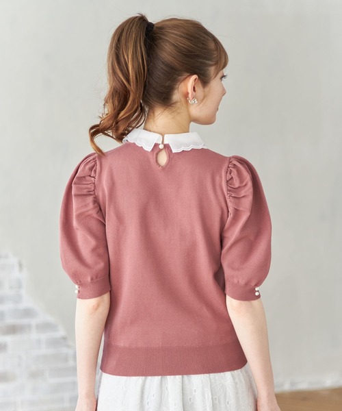 取り外し可能な刺繍入り襟付き袖口パール装飾パワーショルダーニットプルオーバー tocco closet（トッコ クローゼット）の「取り外し可能な刺繍