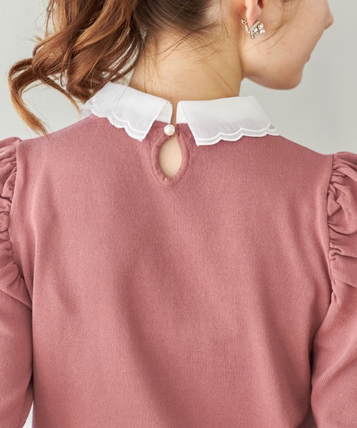 取り外し可能な刺繍入り襟付き袖口パール装飾パワーショルダーニットプルオーバー tocco closet（トッコ クローゼット）の「取り外し可能な刺繍