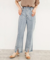 w closet | 後ろレースアップ裾スリットセミフレアデニムパンツ(デニムパンツ)