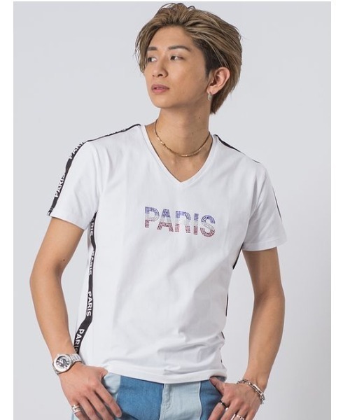 EVOLUTION（エボリューション）の「【EVOLUTION】セクシーなラインストンロゴTシャツ（Tシャツ/カットソー・メンズ・オフホワイト/ブラック・MEDIUM/LARGE/X-LARGE）」の2枚目の写真
