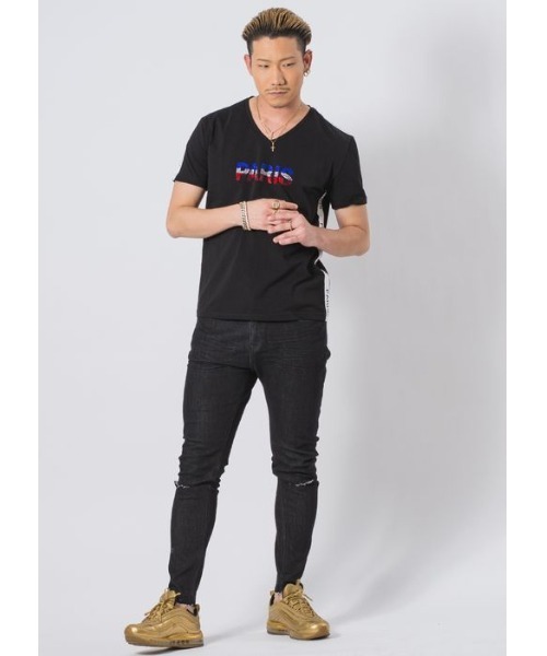 EVOLUTION（エボリューション）の「【EVOLUTION】セクシーなラインストンロゴTシャツ（Tシャツ/カットソー・メンズ・オフホワイト/ブラック・MEDIUM/LARGE/X-LARGE）」の7枚目の写真