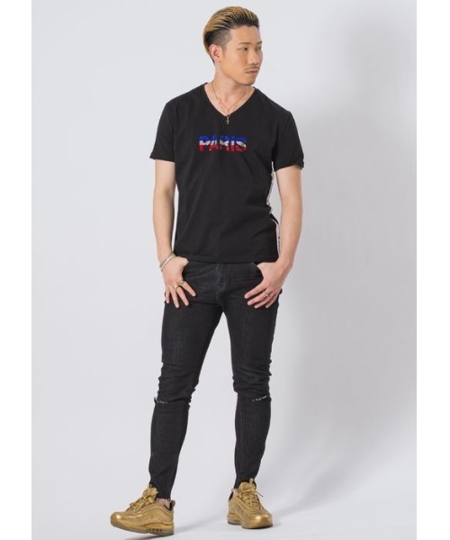 EVOLUTION（エボリューション）の「【EVOLUTION】セクシーなラインストンロゴTシャツ（Tシャツ/カットソー・メンズ・オフホワイト/ブラック・MEDIUM/LARGE/X-LARGE）」の4枚目の写真
