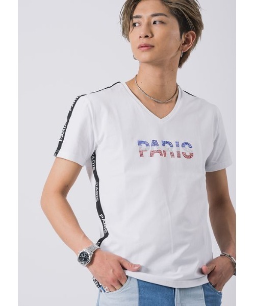 EVOLUTION（エボリューション）の「【EVOLUTION】セクシーなラインストンロゴTシャツ（Tシャツ/カットソー・メンズ・オフホワイト/ブラック・MEDIUM/LARGE/X-LARGE）」の8枚目の写真