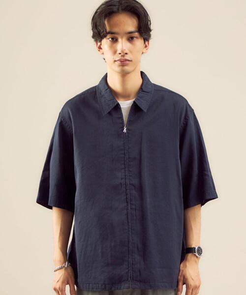 green label relaxing（グリーンレーベルリラクシング）の「OLT CM キュプラ コットン リネン ジップ 半袖 シャツ ブルゾン（シャツ/ブラウス・メンズ・オリーブ/ネイビー/ダークブラウン・MEDIUM/SMALL/LARGE）」の5枚目の写真