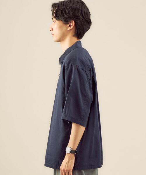 green label relaxing（グリーンレーベルリラクシング）の「OLT CM キュプラ コットン リネン ジップ 半袖 シャツ ブルゾン（シャツ/ブラウス・メンズ・オリーブ/ネイビー/ダークブラウン・MEDIUM/SMALL/LARGE）」の6枚目の写真