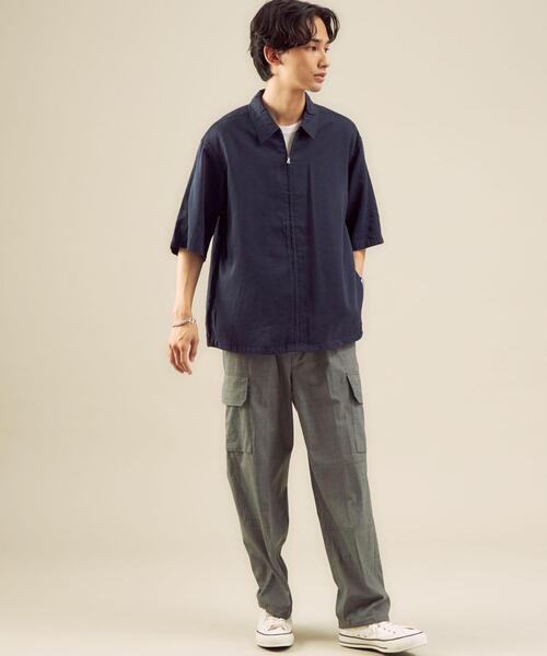 green label relaxing（グリーンレーベルリラクシング）の「OLT CM キュプラ コットン リネン ジップ 半袖 シャツ ブルゾン（シャツ/ブラウス・メンズ・オリーブ/ネイビー/ダークブラウン・MEDIUM/SMALL/LARGE）」の8枚目の写真