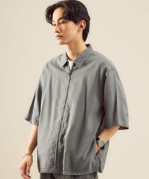 green label relaxing（グリーンレーベルリラクシング）の「OLT CM キュプラ コットン リネン ジップ 半袖 シャツ ブルゾン（シャツ/ブラウス・メンズ・オリーブ/ネイビー/ダークブラウン・MEDIUM/SMALL/LARGE）」の9枚目の写真