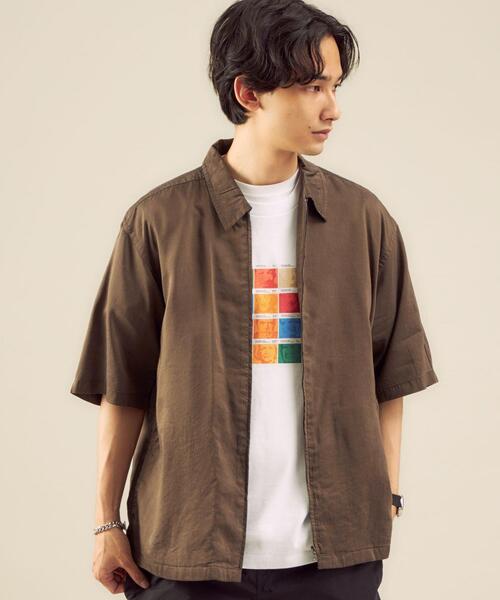green label relaxing（グリーンレーベルリラクシング）の「OLT CM キュプラ コットン リネン ジップ 半袖 シャツ ブルゾン（シャツ/ブラウス・メンズ・オリーブ/ネイビー/ダークブラウン・MEDIUM/SMALL/LARGE）」の10枚目の写真