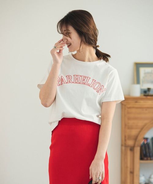rectangle(レクタングル)の「カレッジプリントTシャツ(Tシャツ/カットソー・レディース・ベージュ/ホワイト×レッド/ホワイト×ネイビー/スミクロ・FREE)」の1枚目の写真