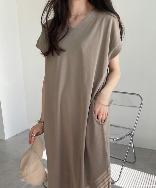 MEYAME コットン シャツワンピース 半袖ベージュ