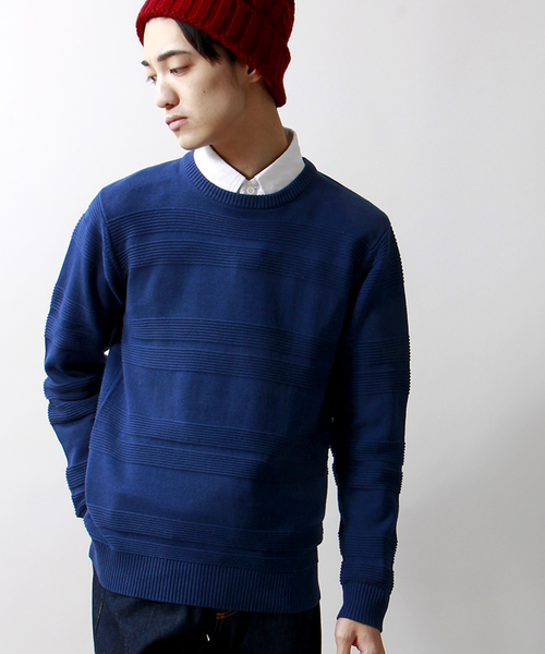 WEGO（ウィゴー）の「WEGO/シャドーボーダーニット（ニット/セーター・メンズ・ホワイト/ブルー/ネイビー・MEDIUM/LARGE）」の3枚目の写真