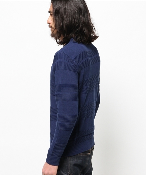 WEGO（ウィゴー）の「WEGO/シャドーボーダーニット（ニット/セーター・メンズ・ホワイト/ブルー/ネイビー・MEDIUM/LARGE）」の6枚目の写真