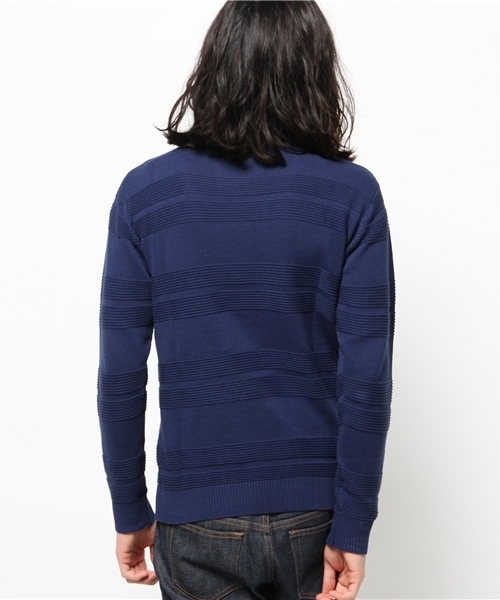 WEGO（ウィゴー）の「WEGO/シャドーボーダーニット（ニット/セーター・メンズ・ホワイト/ブルー/ネイビー・MEDIUM/LARGE）」の7枚目の写真