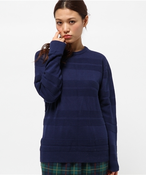 WEGO（ウィゴー）の「WEGO/シャドーボーダーニット（ニット/セーター・メンズ・ホワイト/ブルー/ネイビー・MEDIUM/LARGE）」の4枚目の写真