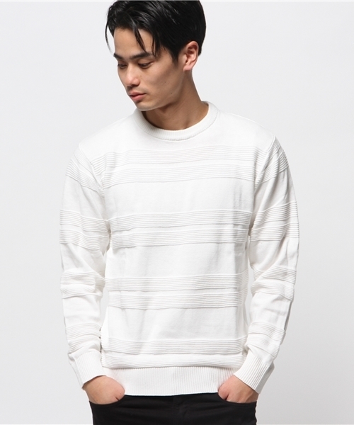 WEGO（ウィゴー）の「WEGO/シャドーボーダーニット（ニット/セーター・メンズ・ホワイト/ブルー/ネイビー・MEDIUM/LARGE）」の12枚目の写真