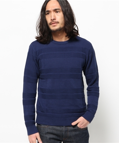 WEGO（ウィゴー）の「WEGO/シャドーボーダーニット（ニット/セーター・メンズ・ホワイト/ブルー/ネイビー・MEDIUM/LARGE）」の13枚目の写真