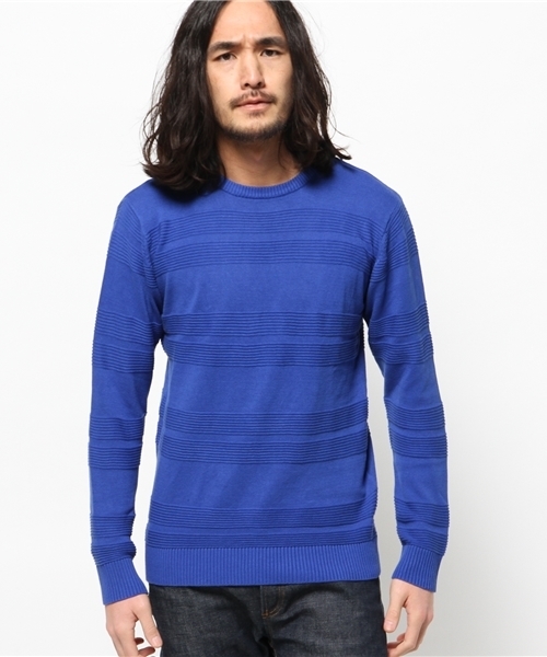 WEGO（ウィゴー）の「WEGO/シャドーボーダーニット（ニット/セーター・メンズ・ホワイト/ブルー/ネイビー・MEDIUM/LARGE）」の14枚目の写真