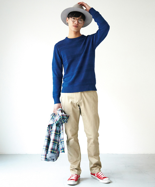 WEGO（ウィゴー）の「WEGO/シャドーボーダーニット（ニット/セーター・メンズ・ホワイト/ブルー/ネイビー・MEDIUM/LARGE）」の15枚目の写真