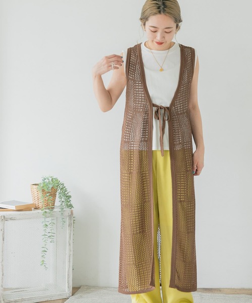 ITEMS URBANRESEARCH（アイテムズ アーバンリサーチ）の「透かし編みロングカーディガン（カーディガン/ボレロ・レディース・アイボリー/ブラウン/ライトカーキ・FREE）」の2枚目の写真