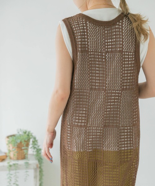 ITEMS URBANRESEARCH（アイテムズ アーバンリサーチ）の「透かし編みロングカーディガン（カーディガン/ボレロ・レディース・アイボリー/ブラウン/ライトカーキ・FREE）」の4枚目の写真