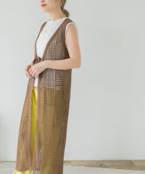 ITEMS URBANRESEARCH（アイテムズ アーバンリサーチ）の「透かし編みロングカーディガン（カーディガン/ボレロ・レディース・アイボリー/ブラウン/ライトカーキ・FREE）」の5枚目の写真