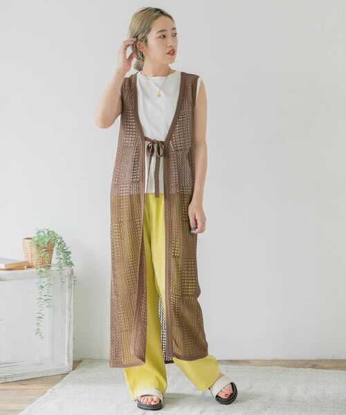 ITEMS URBANRESEARCH（アイテムズ アーバンリサーチ）の「透かし編みロングカーディガン（カーディガン/ボレロ・レディース・アイボリー/ブラウン/ライトカーキ・FREE）」の7枚目の写真