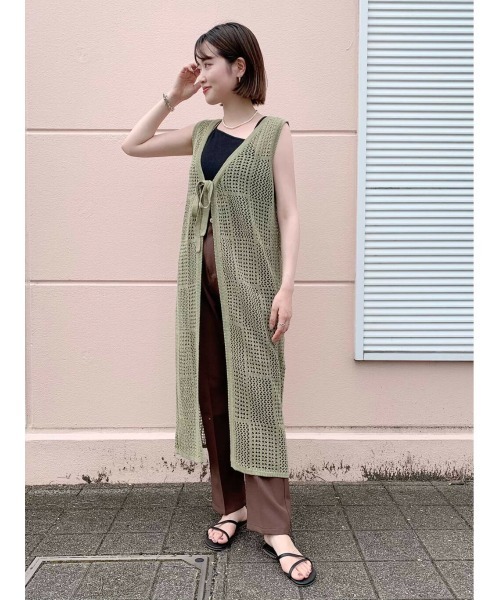 ITEMS URBANRESEARCH（アイテムズ アーバンリサーチ）の「透かし編みロングカーディガン（カーディガン/ボレロ・レディース・アイボリー/ブラウン/ライトカーキ・FREE）」の3枚目の写真