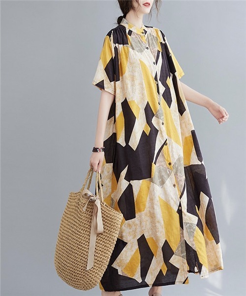 ボリュームギャザー 大柄プリントシャツワンピース シャツワンピース Free Stylists フリー スタイリスト のファッション通販 Zozotown