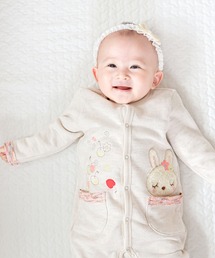 KP | mimiちゃんアップリケ・刺しゅうのかすり裏毛カバーオール(Free 70-80cm)(ロンパース)