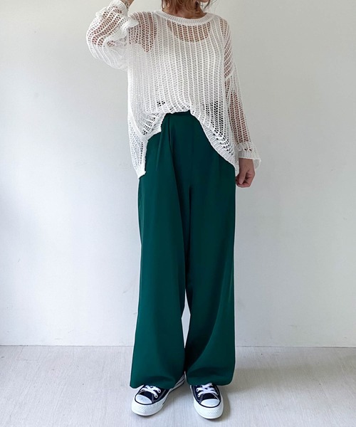 muure（ミュール）の「クルーネック透かし編みニットトップス（ニット/セーター・レディース・ブラック/ベージュ/ブラウン/オフホワイト/サックスブルー・FREE）」の11枚目の写真