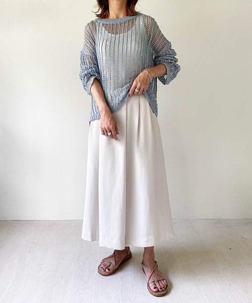 muure（ミュール）の「クルーネック透かし編みニットトップス（ニット/セーター・レディース・ブラック/ベージュ/ブラウン/オフホワイト/サックスブルー・FREE）」の12枚目の写真