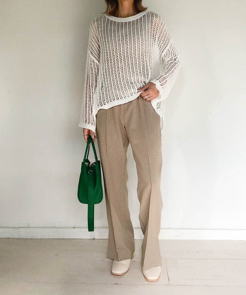 muure（ミュール）の「クルーネック透かし編みニットトップス（ニット/セーター・レディース・ブラック/ベージュ/ブラウン/オフホワイト/サックスブルー・FREE）」の18枚目の写真