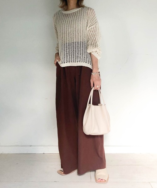 muure（ミュール）の「クルーネック透かし編みニットトップス（ニット/セーター・レディース・ブラック/ベージュ/ブラウン/オフホワイト/サックスブルー・FREE）」の15枚目の写真