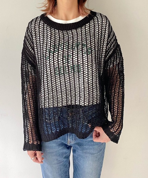 muure（ミュール）の「クルーネック透かし編みニットトップス（ニット/セーター・レディース・ブラック/ベージュ/ブラウン/オフホワイト/サックスブルー・FREE）」の20枚目の写真